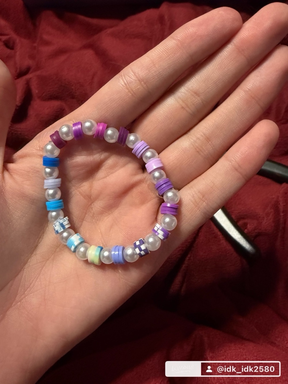 Pastel Purple & Blue Beaded Stretch Bracelet with Pearls